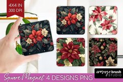 Poinsettia Magnet Sublimation - Christmas Square Magnet PNG Product Image 1