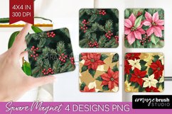 Poinsettia Magnet Sublimation - Christmas Square Magnet PNG Product Image 1