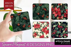 Poinsettia Magnet Sublimation - Christmas Square Magnet PNG Product Image 1
