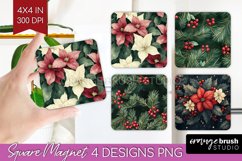Poinsettia Magnet Sublimation - Christmas Square Magnet PNG Product Image 1