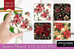 Poinsettia Magnet Sublimation - Christmas Square Magnet PNG Product Image 1
