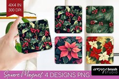 Poinsettia Magnet Sublimation - Christmas Square Magnet PNG Product Image 1