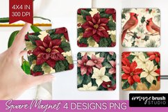 Poinsettia Magnet Sublimation - Christmas Square Magnet PNG Product Image 1