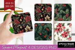 Poinsettia Magnet Sublimation - Christmas Square Magnet PNG Product Image 1