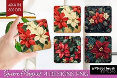 Poinsettia Magnet Sublimation - Christmas Square Magnet PNG Product Image 1
