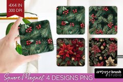 Poinsettia Magnet Sublimation - Christmas Square Magnet PNG Product Image 1