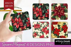 Poinsettia Magnet Sublimation - Christmas Square Magnet PNG Product Image 1