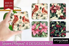 Poinsettia Magnet Sublimation - Christmas Square Magnet PNG Product Image 1