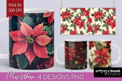 Poinsettia Mug Wrap - Christmas Mug PNG Sublimation Product Image 1