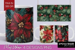 Poinsettia Mug Wrap - Christmas Mug PNG Sublimation Product Image 1