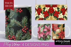 Poinsettia Mug Wrap - Christmas Mug PNG Sublimation Product Image 1