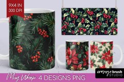 Poinsettia Mug Wrap - Christmas Mug PNG Sublimation Product Image 1