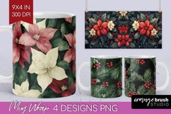 Poinsettia Mug Wrap - Christmas Mug PNG Sublimation Product Image 1