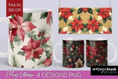 Poinsettia Mug Wrap - Christmas Mug PNG Sublimation Product Image 1