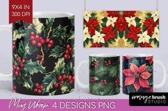 Poinsettia Mug Wrap - Christmas Mug PNG Sublimation Product Image 1