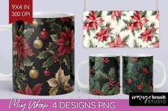 Poinsettia Mug Wrap - Christmas Mug PNG Sublimation Product Image 1