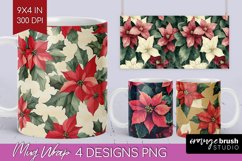 Poinsettia Mug Wrap - Christmas Mug PNG Sublimation Product Image 1