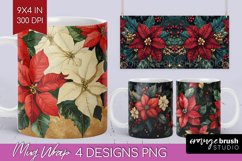 Poinsettia Mug Wrap - Christmas Mug PNG Sublimation Product Image 1