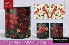Poinsettia Mug Wrap - Christmas Mug PNG Sublimation Product Image 1
