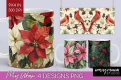 Poinsettia Mug Wrap - Christmas Mug PNG Sublimation Product Image 1