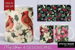 Poinsettia Mug Wrap - Christmas Mug PNG Sublimation Product Image 1