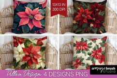 Poinsettia Pillow Sublimation - Christmas Pillow Cover PNG Product Image 1