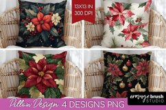 Poinsettia Pillow Sublimation - Christmas Pillow Cover PNG Product Image 1