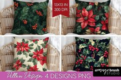 Poinsettia Pillow Sublimation - Christmas Pillow Cover PNG Product Image 1