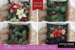 Poinsettia Pillow Sublimation - Christmas Pillow Cover PNG Product Image 1
