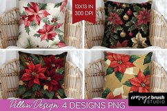Poinsettia Pillow Sublimation - Christmas Pillow Cover PNG Product Image 1