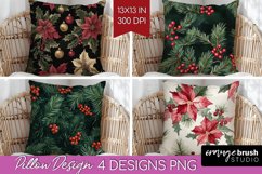 Poinsettia Pillow Sublimation - Christmas Pillow Cover PNG Product Image 1