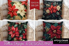 Poinsettia Pillow Sublimation - Christmas Pillow Cover PNG Product Image 1