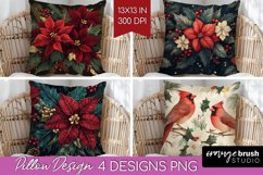Poinsettia Pillow Sublimation - Christmas Pillow Cover PNG Product Image 1