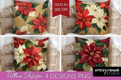 Poinsettia Pillow Sublimation - Christmas Pillow Cover PNG Product Image 1