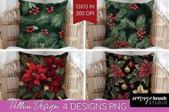Poinsettia Pillow Sublimation - Christmas Pillow Cover PNG Product Image 1