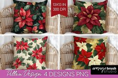 Poinsettia Pillow Sublimation - Christmas Pillow Cover PNG Product Image 1