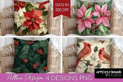Poinsettia Pillow Sublimation - Christmas Pillow Cover PNG Product Image 1