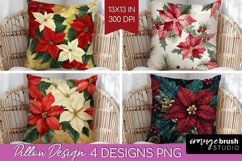 Poinsettia Pillow Sublimation - Christmas Pillow Cover PNG Product Image 1