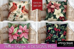 Poinsettia Pillow Sublimation - Christmas Pillow Cover PNG Product Image 1