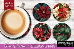 Poinsettia Round Coaster - Christmas Coaster PNG Sublimation Product Image 1