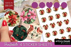 Poinsettia Round Sticker - Christmas Printable Sticker Sheet Product Image 1