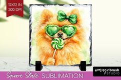 Pomeranian St. Patricks Day Dog Slate PNG Dog Square Slate Product Image 1