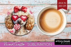 Poodle Valentine Round Coaster Valentines Day Coaster PNG Product Image 1