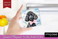 Poodle Dog Magnet Sublimation Blue Toile Square Magnet PNG Product Image 1