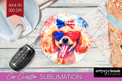 Poodle Dog Car Coaster 4th Of July Coaster PNG Sublimation Product Image 1