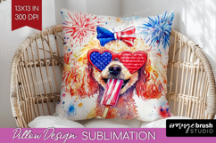 Poodle Dog Pillow Sublimation 4th Of July Pillow Cover PNG Product Image 1