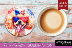 Poodle Dog Round Coaster 4th Of July Coaster PNG Sublimation Product Image 1