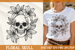 Floral Skull Frame SVG | Lily Flowers Line Art Product Image 1