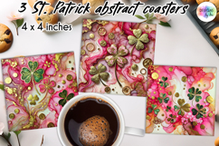 St. Patrick’s Day Clover Coasters, Alcohol Ink Shamrocks PNG Product Image 1