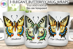 Elegant Butterfly Mug Wrap Sublimation, Botanical Butterfly Product Image 1